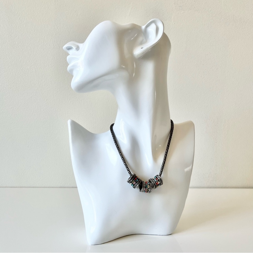 Pavé Rhinestone Drum Barrel Beads Pendant Necklace
